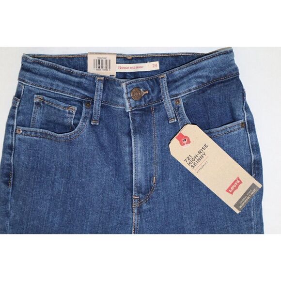 Levi's 721 Women's Sz 00 (Medium) 24Wx30L Blue High-Rise Skinny Denim Jeans $70 - Picture 3 of 7